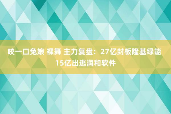 咬一口兔娘 裸舞 主力复盘：27亿封板隆基绿能 15亿出逃润和软件